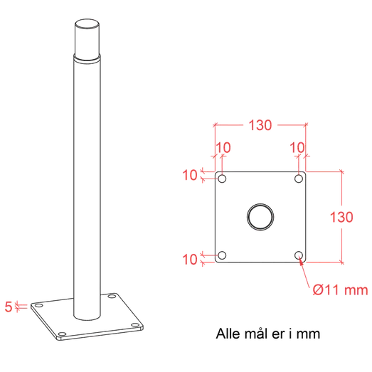 Plus Stolpefod til kompositstolpe m/skruer  til fundament max. hegnshøjde 145 cm