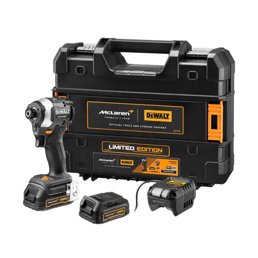 DeWALT DCF85ME2GT-QW 18V XR slagskruetrækker Mclaren edition 2x 1.7 Ah PS-batterier og lader