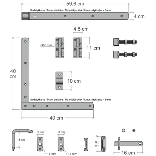 Plus Osaka enkeltlåge inkl. beslag 100 cm sort