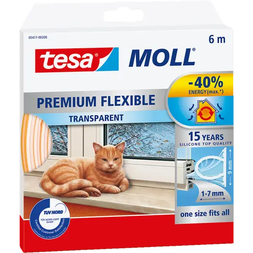 Tesamoll® Premium Flexible silikonetætningsliste hvid 8,5 mm x 6 m