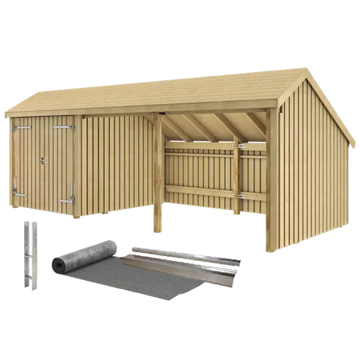 Plus Multi havehus 15,5 m² 3 moduler med dobbeltdør og åben front