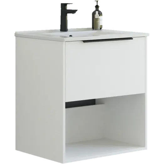 Scanbad NOW vaskeskab m/én skuffe og åbent rum 65,8x45,5 mat hvid glat front