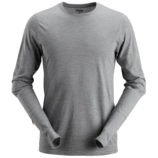 Snickers Allroundwork t-shirt langærmet uld gråmeleret