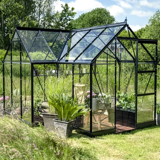 Halls ICON Gardenhouse 6 drivhus 8,6 m² (6'x10') sort m/3 mm hærdet glas