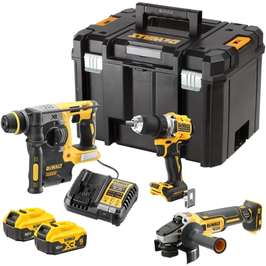 DeWALT DCK330P2T TSTAK bore/-skruemaskine/vinkelsliber/borehammer 2x5,0Ah batteri/lader