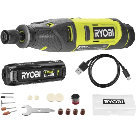 Ryobi RRT4-120GA15 4V USB multiværktøj, med 15 tilbehørsdele