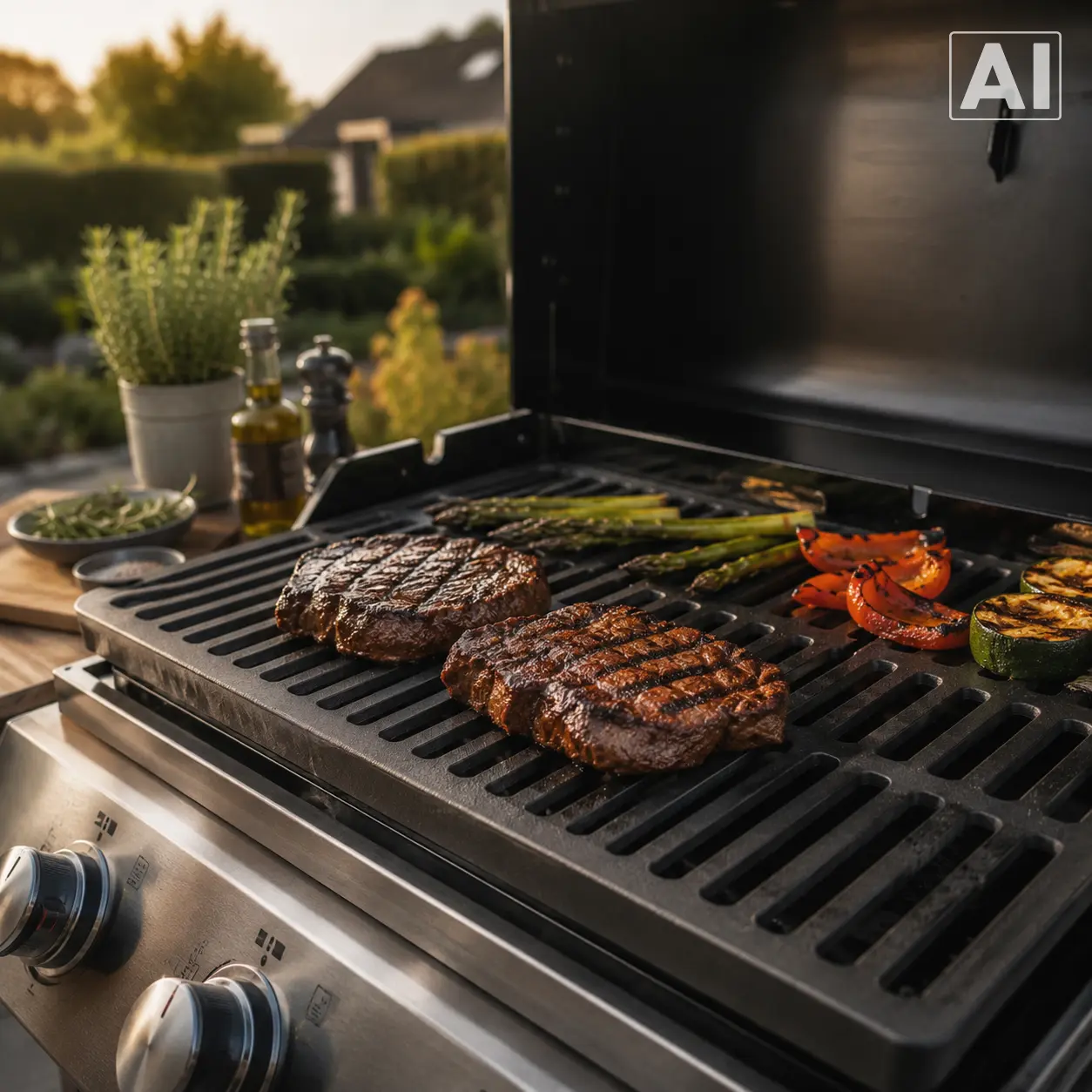 gasgrill med støbejernsrist