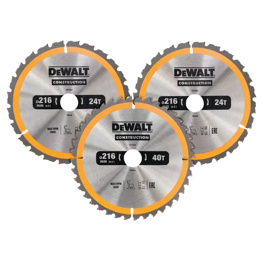 DeWalt DT1962-QZ rundsavsklingesæt 216 mm - 3-pak med 2 x 24T og 1 x 40T