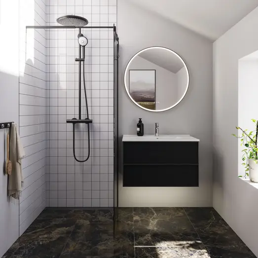 Scanbad brusevæg 89x197,8cm sort/røgfarvet glas