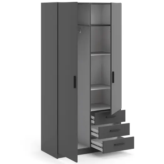 Sprint garderobeskab m/2 låger og 3 skuffer mat grå