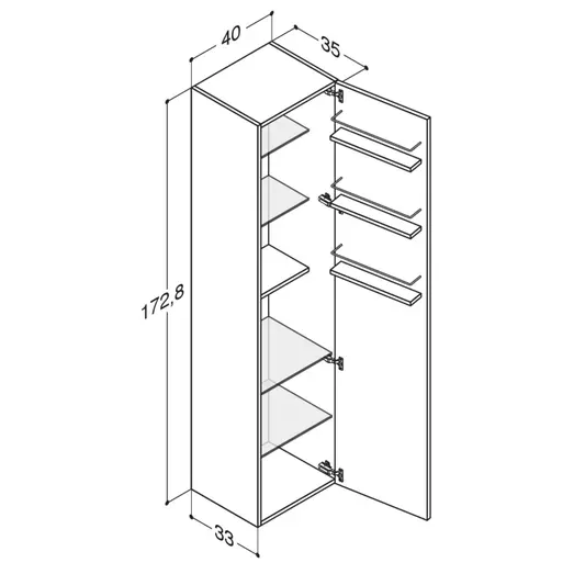 Scanbad Multo+ højskab med 1 låge 175x40x35 cm sort struktur