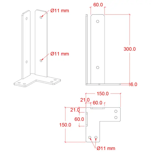 Plus Hjørne Stolpefod til fundament  9x9x30 cm  m/skruer