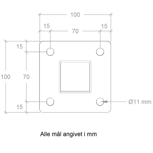 Plus Stålstolpe m/fod 4,5x4,5x132 cm  m/stolpeafdækning/bolte