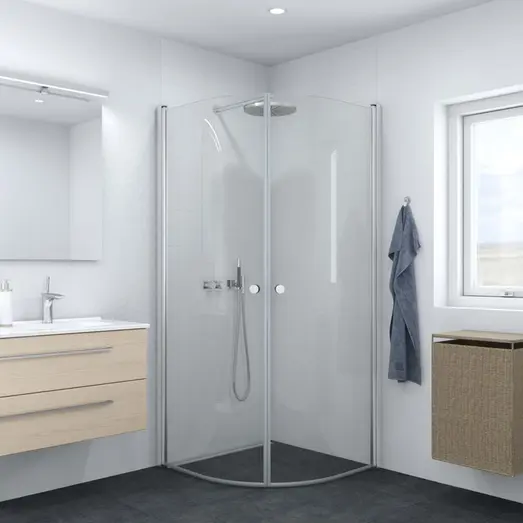 Scanbad brusedør E - halvrund klart glas, model 100