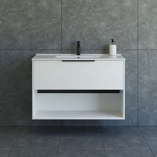 Scanbad NOW vaskeskab m/én skuffe og åbent rum 65,8x45,5 mat hvid glat front