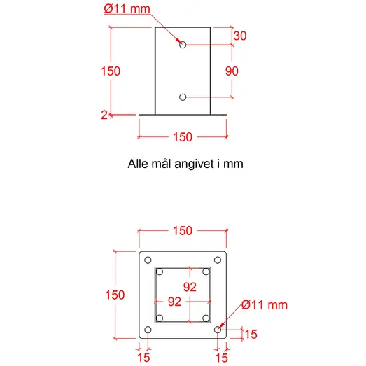 Plus Cubic Stolpefod  9x9 cm stolper  til fundament  m/skruer