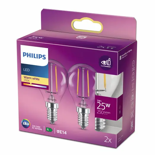 Philips Classic LED pære E14 25W 2 pack