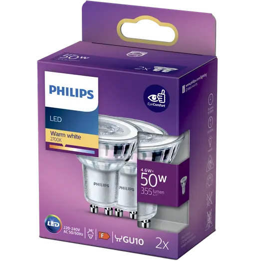 Philips Spot LED pære GU10 50W 2 pack