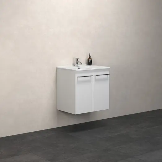 Scanbad Multo vaskeskab 61 cm m/låger inkl. Amber vask, hvid højglans