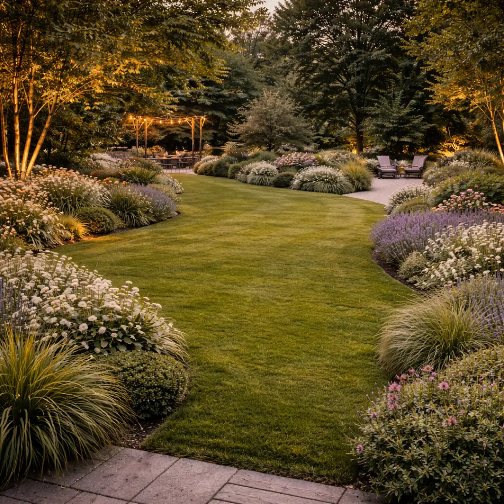 græsplæne ved skumringstid