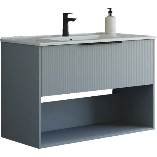 Scanbad NOW vaskeskab m/én skuffe og åbent rum 65,8x45,5 mat lyseblå stribet front