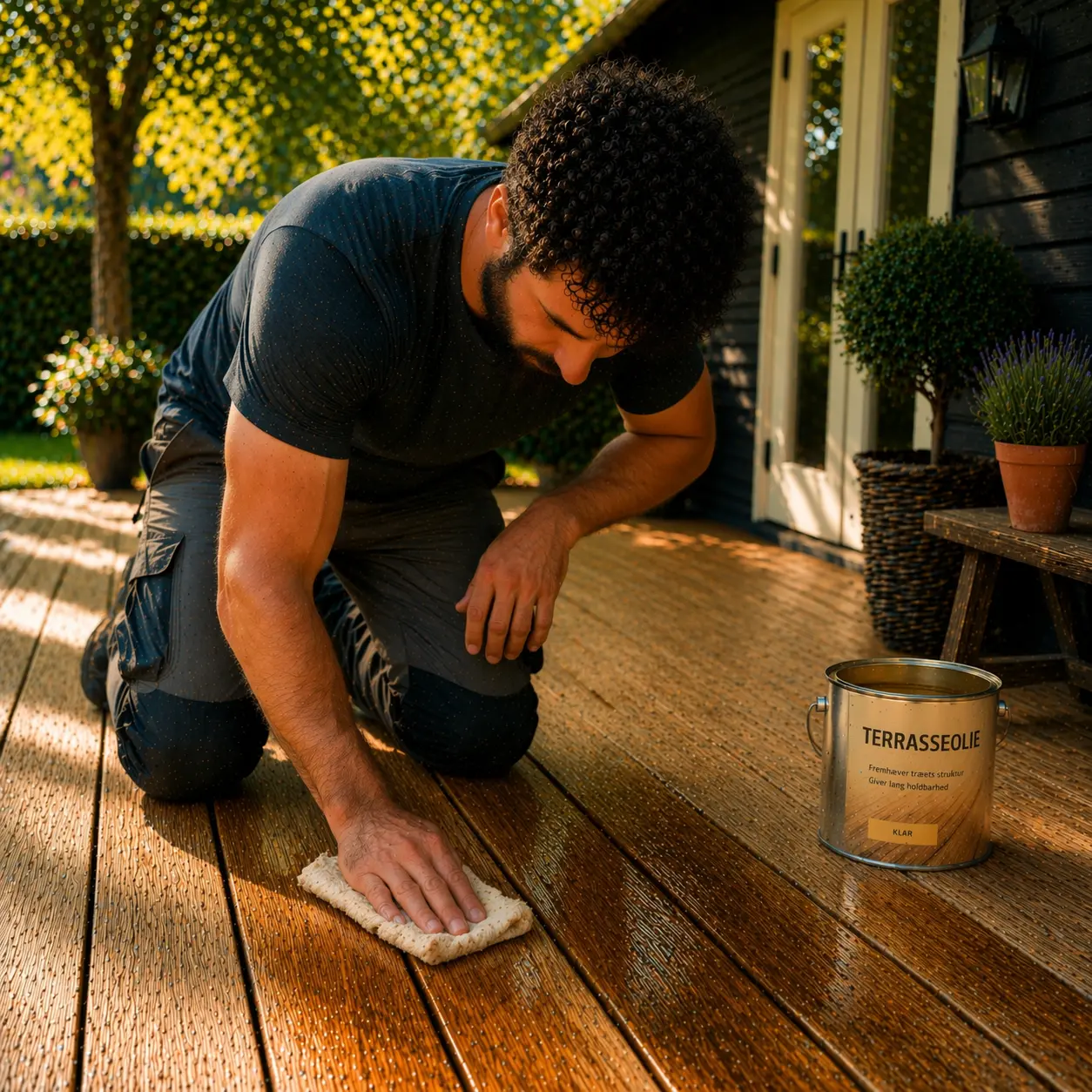 overskydende olie fjernes med klud