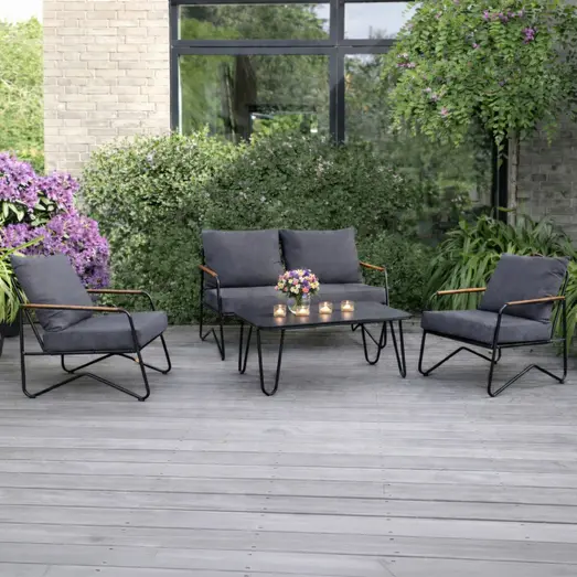 Høj sofasæt sort m/mørkegrå hynder