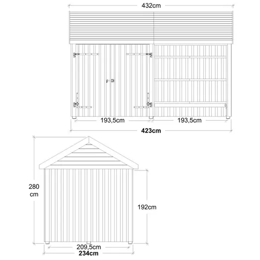 Plus Classic Multi Havehus 10 m²  2 moduler m/dobbeltdør og åben front  inkl. tagpap/alulister/Hstolpefødder