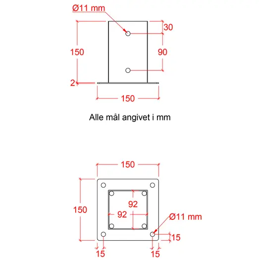 Plus Cubic Stolpefod  9x9 cm stolper  til fundament  m/skruer sort