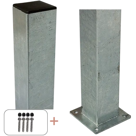 Plus Stålstolpe m/fod 8x8x150 cm  inkl. 1 stk. stolpeafdækning/bolte