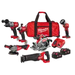 Milwaukee M18 FPP6K2-502B powerpack inkl. slag-/skruemaskiner, bajonetsav, 125mm vinkelsliber og 55mm rundsav inkl. batteri og lader
