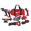 Milwaukee M18 FPP6K2-502B powerpack inkl. slag-/skruemaskiner, bajonetsav, 125mm vinkelsliber og 55mm rundsav inkl. batteri og lader
