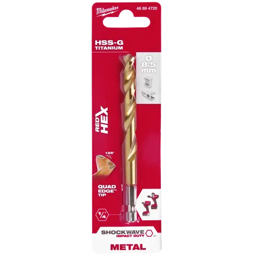 Milwaukee Red Hex shockwave™ HSS-Tin metalbor 8,5 mm