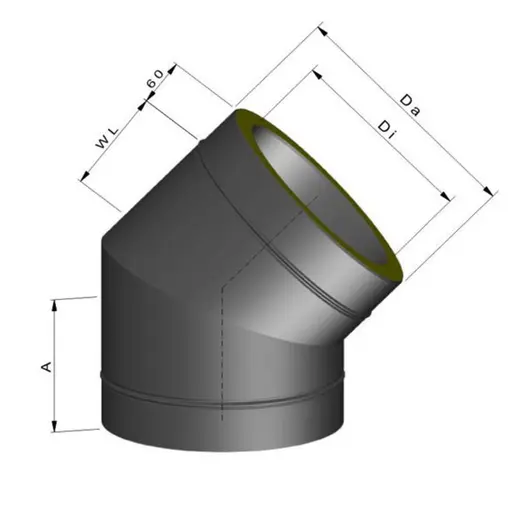 Varde skorstensbøjning sort, 45°