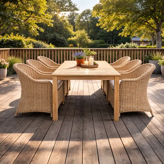 Dublin/Furreby havemøbelsæt med bord og 6 stole teak/natur