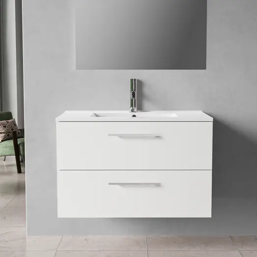 Badskab Milano 2 skuffer m/vask hvid, 80 cm