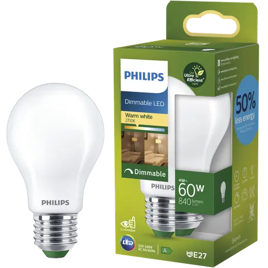 Philips filament pære E27 60W hvid mat