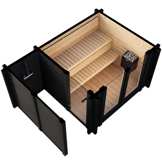 Saunahytte Island m/glasfront/dør 4 pers. Thermowood (uden ovn)