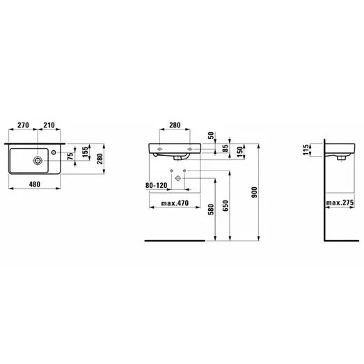 Laufen Pro N håndvask 280x150x480 mm hvid