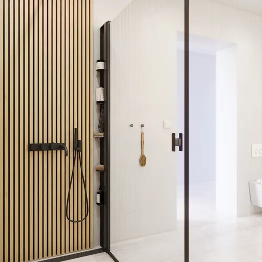 Scanbad brusevæg D 99x197,8cm mat sort/klart glas