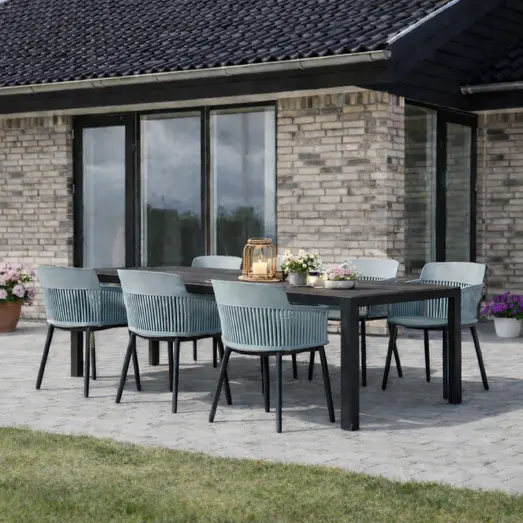 Guldborg/Søby havemøbelsæt med bord og 6 stole sort/grøn