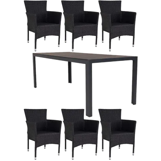 Guldborg havemøbelsæt med bord og 6 stole sort