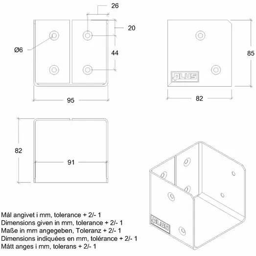PLUS Cubic bjælkebeslag til 9×9 cm stolper sort 2 stk