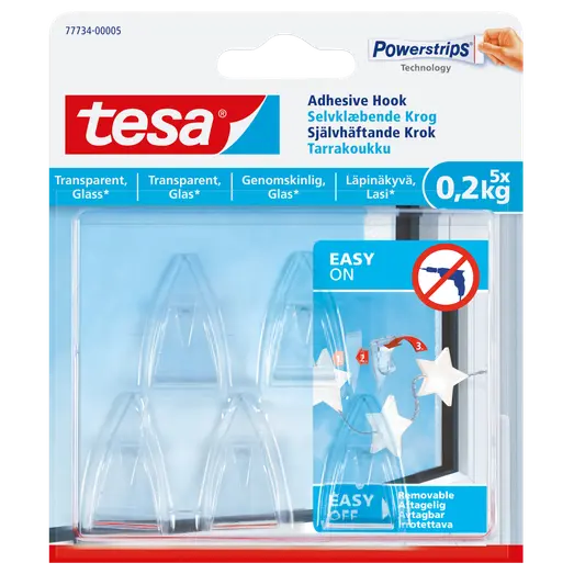 Tesa® Klæbekrog til transparente overflader og glas (0,2 kg) - 5-pk