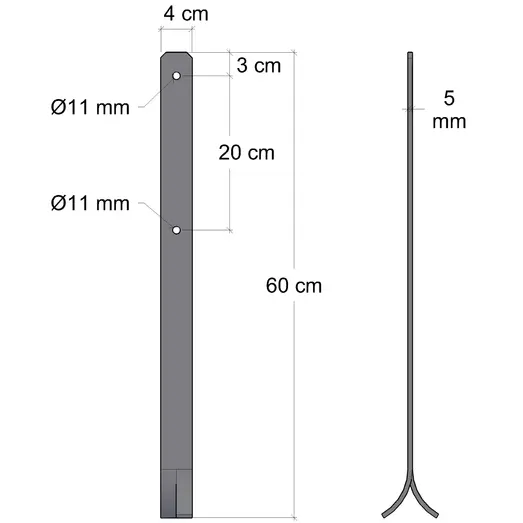 Plus Universal stolpefødder t/nedstøbning 4x60 cm varmgalvanisert