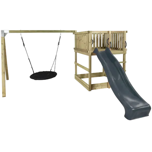 PLUS PLUS Play legetårn inkl. gyngestativ, gråsort rutsjebane og sort redegynge