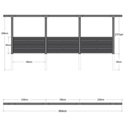 Plus Pergola enkelt 3 moduler m/Tokyo hegn sort