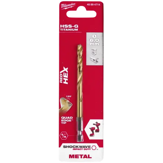 Milwaukee Red Hex shockwave™ HSS-Tin metalbor 6 mm