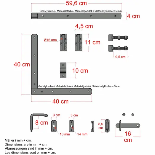 PLUS Rustik enkeltlåge 100×180 cm sort inkl. sort beslag