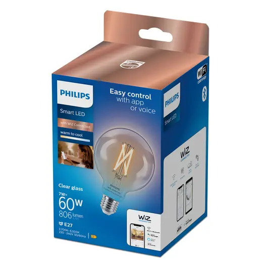 Philips Smart WiZ white LED pære E27 6,7W globe klar